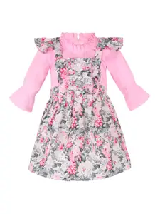 Wish Karo Pink Floral Print Satin Fit & Flare Dress