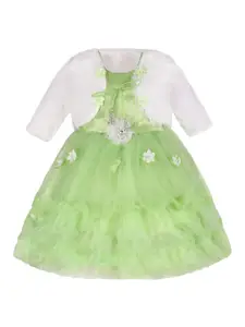 Wish Karo Sea Green & White Net Fit & Flare Dress