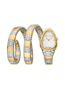 Roberto Cavalli by Franck Muller Women Silver-Toned Dial & Multicoloured Stainless Steel Straps Watch