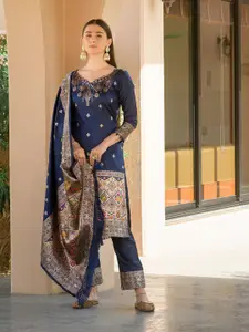 VISHNU WEAVES Ethnic Motifs Woven Design Kalamkari Pure Silk Unstitched Dress Material