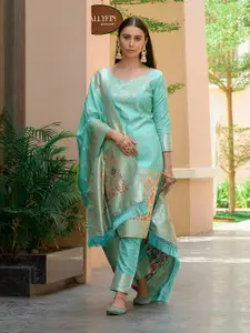 VISHNU WEAVES Ethnic Motifs Woven Design Kalamkari Pure Silk Unstitched Dress Material