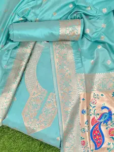 VISHNU WEAVES Sea Green Pure Silk Unstitched Dress Material