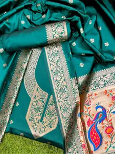 VISHNU WEAVES Green Pure Silk Unstitched Dress Material