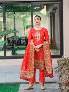 VISHNU WEAVES Ethnic Motifs Woven Design Zari Pashmina Unstitched Dress Material