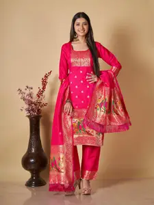VISHNU WEAVES Ethnic Motifs Woven Design Zari Pure Silk Unstitched Dress Material