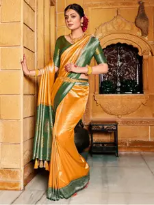 Saree mall Yellow & Green Paisley Silk Blend Designer Kanjeevaram Sarees