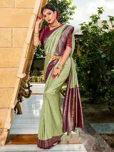Saree mall Green & Purple Paisley Silk Blend Designer Kanjeevaram Sarees