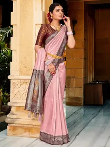 Saree mall Mauve & Purple Paisley Silk Blend Designer Kanjeevaram Sarees