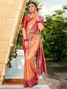 Saree mall Peach-Coloured Paisley Silk Blend Designer Kanjeevaram Sarees