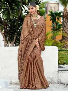 Saree mall Brown Paisley Pure Silk Designer Banarasi Sarees
