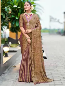Saree mall Brown & Pink Paisley Pure Silk Designer Banarasi Sarees