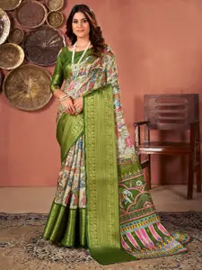 Saree mall Cream-Coloured & Green Bagh Designer Sungudi Sarees