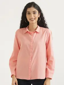 SAADAA Spread Collar Cotton Linen Casual Shirt