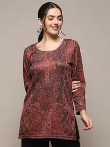 Biba Ethnic Motifs Self Design Knitted Sequined Straight Kurti