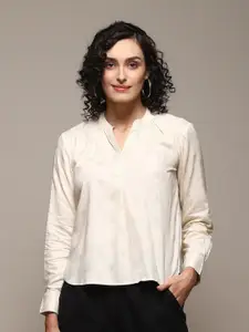 Biba Geometric Printed Mandarin Collar Shirt Style Top