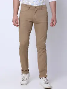 Oxemberg Men Beige Printed Slim Fit Trousers