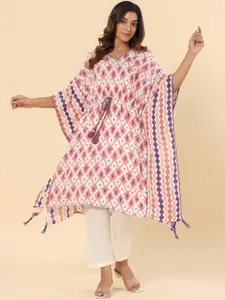 SAVI Ethnic Motifs Printed V-Neck Flared Sleeves Kaftan Kurta