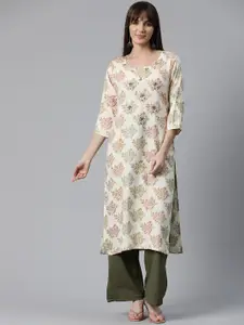 Readiprint Women Floral Printed Mirror Work Kurta