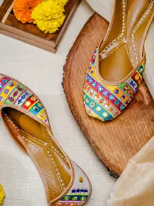 NR By Nidhi Rathi Women Multicoloured Embellished Ethnic Mojaris with Embroidered Flats