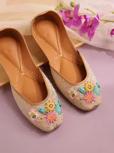 NR By Nidhi Rathi Women Beige Embellished Ethnic Mojaris with Embroidered Flats