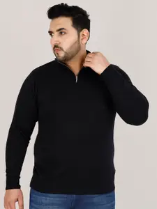 Sztori Plus Size Mock Collar Half Zipper Cotton Pullover Sweater