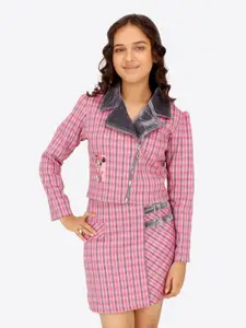 CUTECUMBER Girls Checked Suede Coat with Skirt