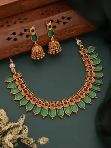 Saraf RS Jewellery Gold-Plated Stones Studded Nagapadam Temple Necklace & jhumkas