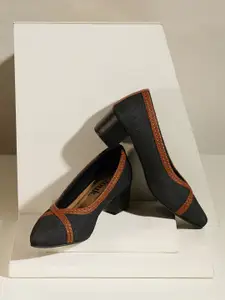 ZOUK Braided Pointed Toe Vegan Leather Work Block Pumps