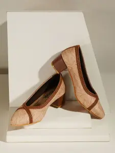 ZOUK Braided Printed Pointed Toe Vegan Leather Work Block Pumps