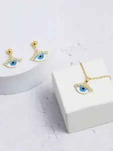 DressBerry Gold-Plated Stone Studded Evil-Eye Shaped Pendant Jewellery Set