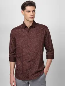V Dot Printed Slim Fit Cotton Classic Casual Shirt