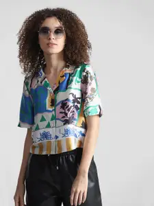 ONLY Slim Fit Abstract Printed Cuban Collar Casual Shirt