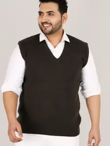 Sztori Plus Size Striped V-Neck Acrylic Sweater Vest