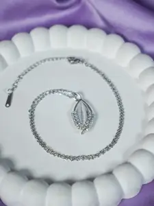 DressBerry Women Crystal Studded Embrace Silver Pendant Necklace