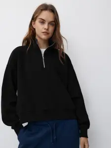 MISCHIEF MONKEY Mock Collar Drop Shoulder Zip Detail Pullover Sweatshirt