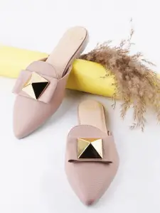 THE WHITE POLE Women Pink Ethnic Mules Flats