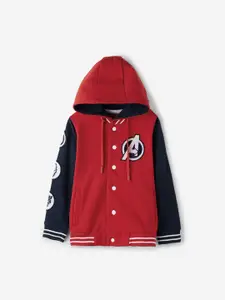 The Souled Store Boys Red Black Lightweight Varsity Jacket with Embroidered