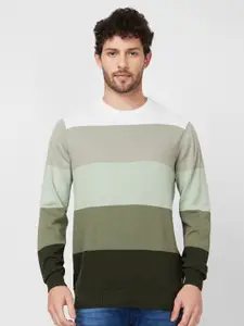 SPYKAR Round Neck Long Sleeves Colourblocked Cotton Sweater