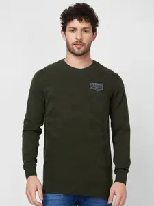 SPYKAR Round Neck Long Sleeves Self Design Cotton Sweater