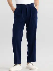 Snitch Men Navy Blue Smart Loose Fit Trousers