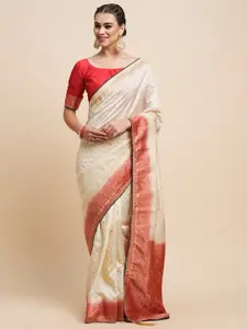 Saree mall Off White Ethnic Motifs Zari Silk Blend Designer Banarasi Sarees