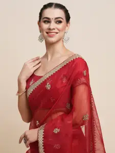 Saree mall Ethnic Motifs Embroidered Zari Organza Saree