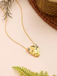Kicky And Perky 925 Sterling Silver Gold-Plated Stone-Studded Pendant With Chain