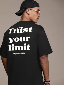 Roadster Men Typography Printed Drop-Shoulder Sleeves Pure Cotton T-shirt