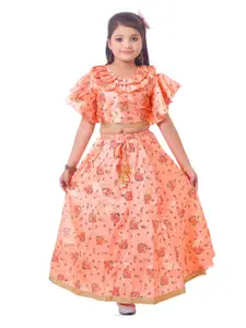 BAESD Girls Printed Flared Sleeves Ready to Wear Lehenga & Blouse
