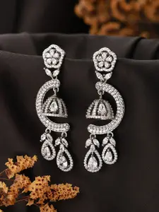 Saraf RS Jewellery Silver-Plated American Diamond Studded Oxidised Classic Drop Earrings