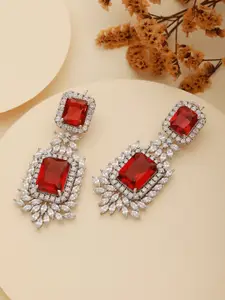 Saraf RS Jewellery Silver-Plated AD Studded Classic Drop Earrings