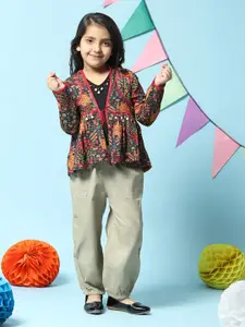 Biba Girls Floral Printed Cotton Open Front Shrug