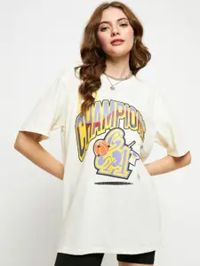 Skidlers Typography Printed Drop-Shoulder Sleeves Cotton Oversized T-shirt