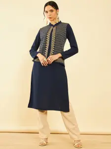 Soch Woven Design Mandarin Collar Straight Kurta